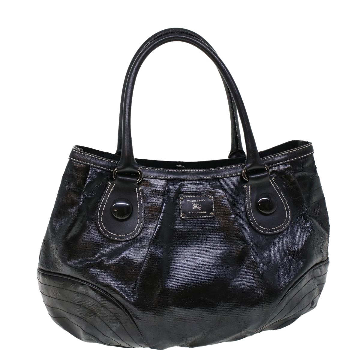 BURBERRY Blue Label Shoulder Bag Coated Canvas Black Auth
