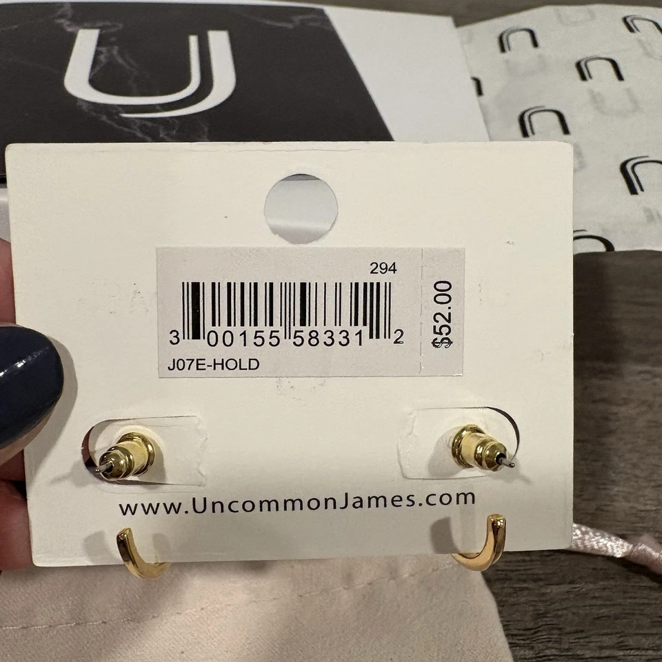NIB Uncommon James Anthropologie Mini Gold HUGGIES EARRINGS Rectangle Gem Miniml - Image 3 of 4