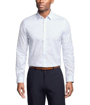 Michael Kors Mens Slim Fit Button Down Dress Shirt, blue, M Neck