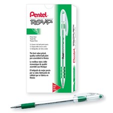 Pentel R.S.V.P. Ballpoint Pen, 0.7mm Fine Tip, Green Ink, Box of 12 BK90-D 