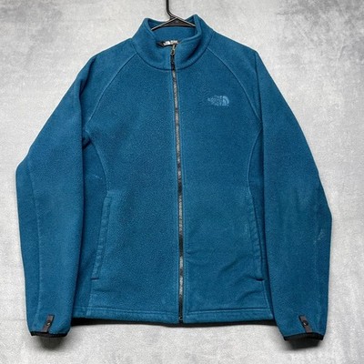 The North Face Fleece Jacket Mens Medium Teal Logo Mock Neck Raglan Sleeve
