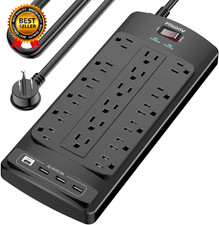 18 Outlets Surge Protector Power Strip 15 Feet Flat Plug Heavy Duty Extension