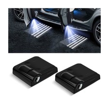 2Pcs Car Door Lights Logo Projector, Wireless LED Black American Flag