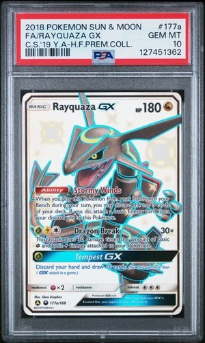 2018 POKEMON SUN & MOON CELESTIAL STORM #177A FULL ART/RAYQUAZA GX PSA 10