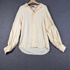 Vintage Sears Mens Store Cream Button Down Shirt Large Hippie Billowy Sleeves