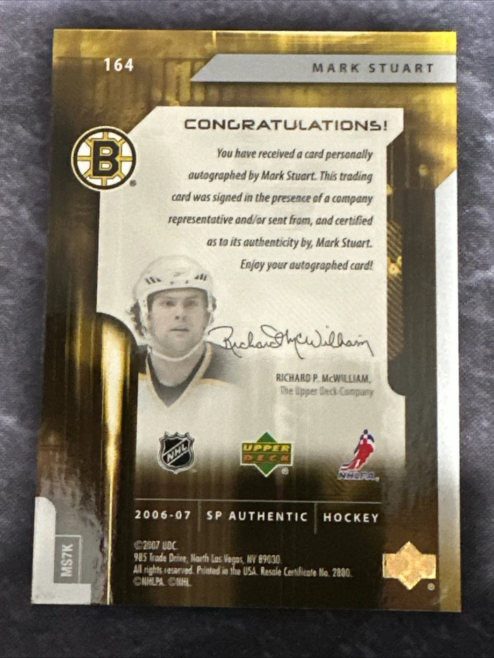 2006-07 SP Authentic Future Watch 164 Mark Stuart Boston Bruins - Image 3 of 3