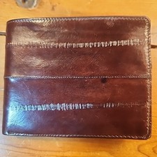 Vintage Deerskin Wallet Mens DK Brown Eel Skin Bi Fold Model 1787