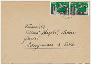 Schweiz 1956 Mehrfachfrankatur 50 Jahre Simplontunnel Eisenbahn Michel Nr. 624