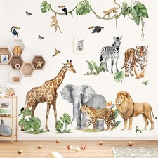 Large Animals Safari Elephant Giraffe Wall Decals Jungle Animals Lion