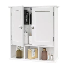 White Bathroom Wall Cabinet with 2 Door Adjustable Shelves,Over The Toilet St...