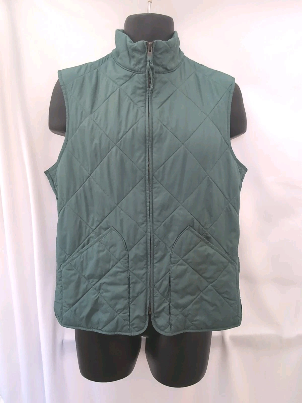 J Crew Lightweight Quilted Vest Full Zip Pockets Olive Green Small S
