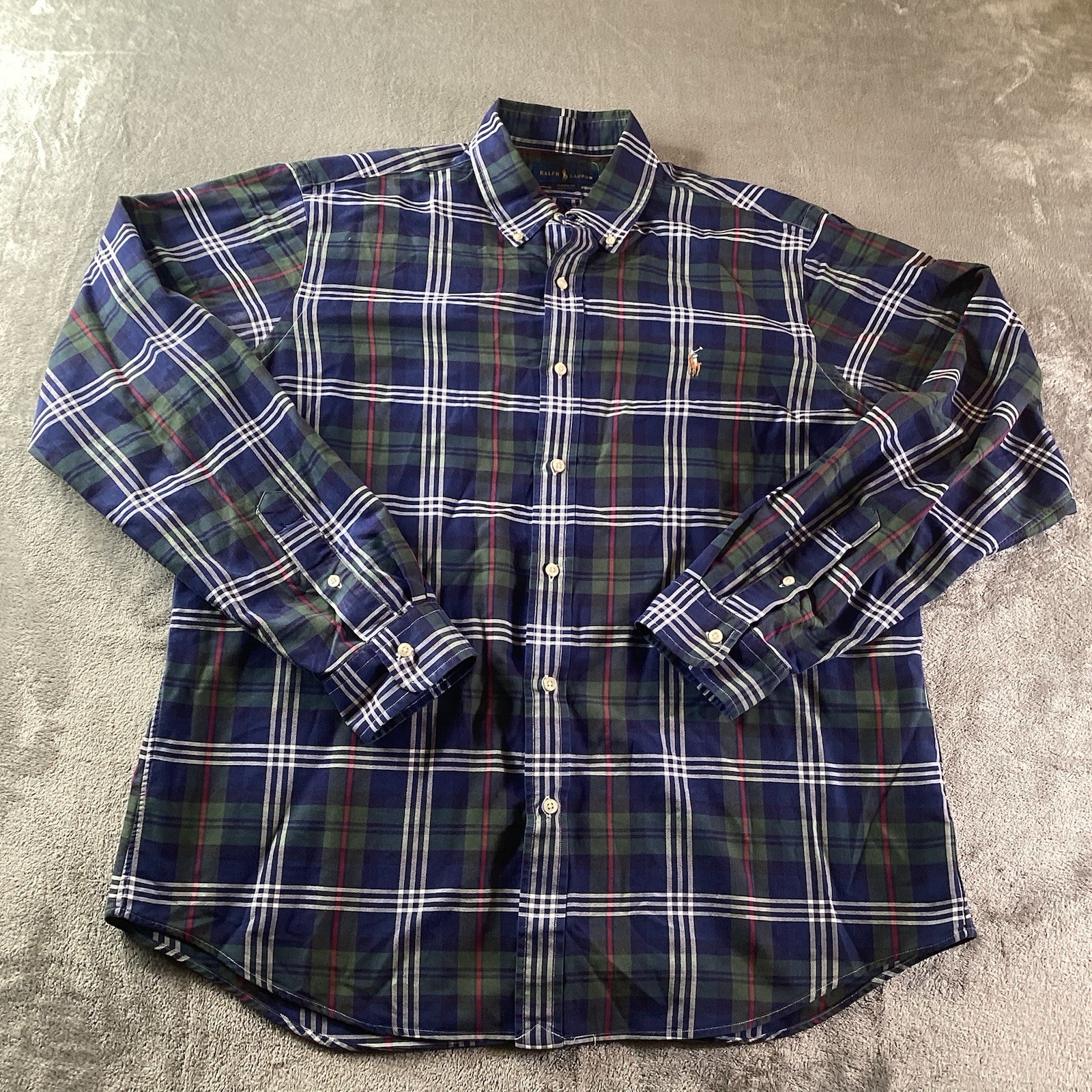 Polo Ralph Lauren camicia uomo XL vestibilità classica quadri manica lunga bottoni carne pony