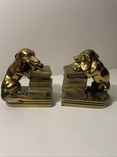 Jennings Brothers JB 1700 Original Dachsund Dog Eating Book Bookends Antique