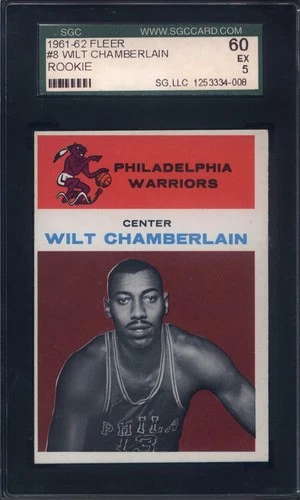 1961 Fleer #8 Wilt Chamberlain Rookie HOF Warriors SGC 5