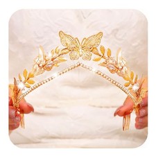 Butterfly Wedding Crowns and Tiaras Gold Leaf Headband Rhinestone Bridal