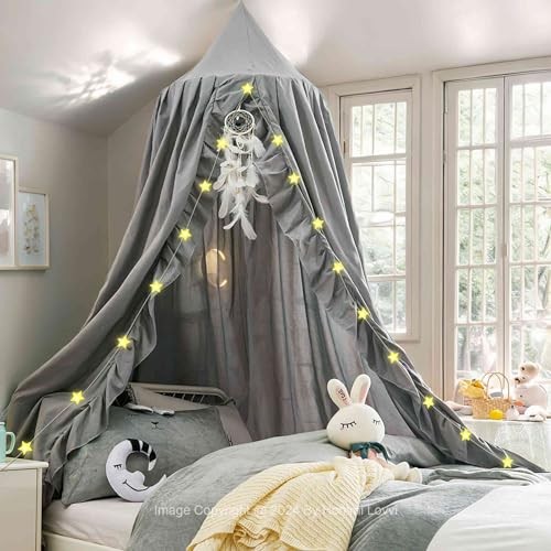 , Dreamy Frills Canopy For Girls Bedroom Grey - 26"w X 110"l