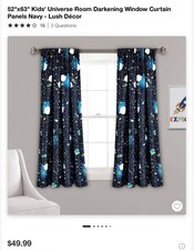 Kids Space Theme 52 x63 Blackout Curtains Half Moon Lush Decor, Two Panels