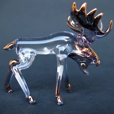 Moose Figurine of Hand Blown Glass and 24K Gold