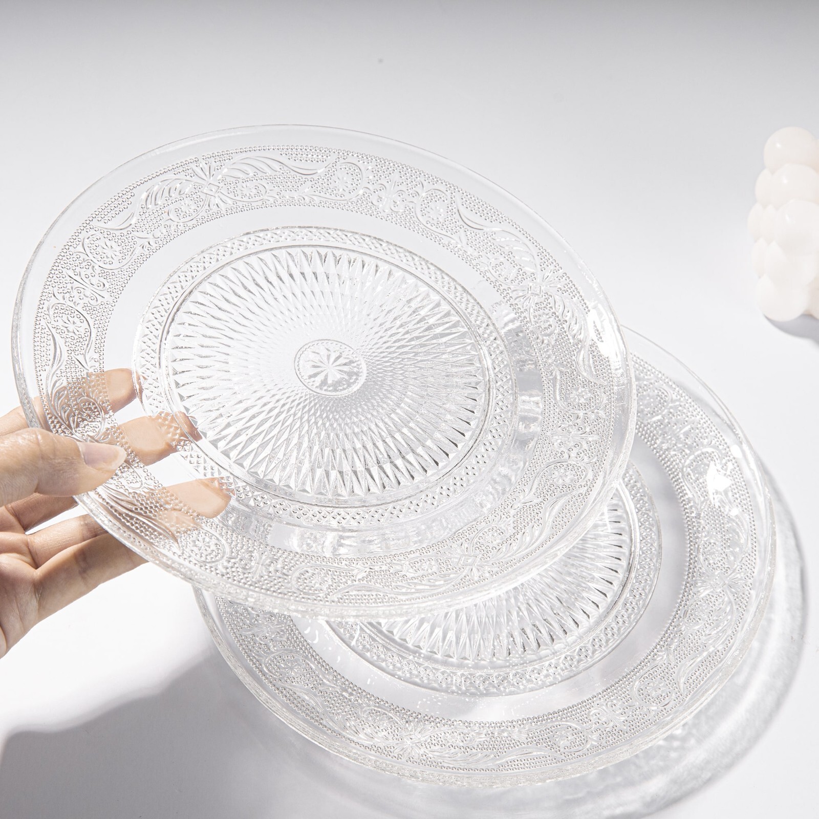 Glass Tableware Clear Dishes, Side Plates for Dessert, Fruits (20cm, Set of 6)