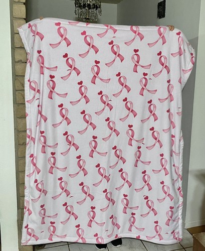 Pink Ribbon Breast Cancer Awareness Fleece Blanket . Homemade By Me. 65”x54” - Picture 9 of 11