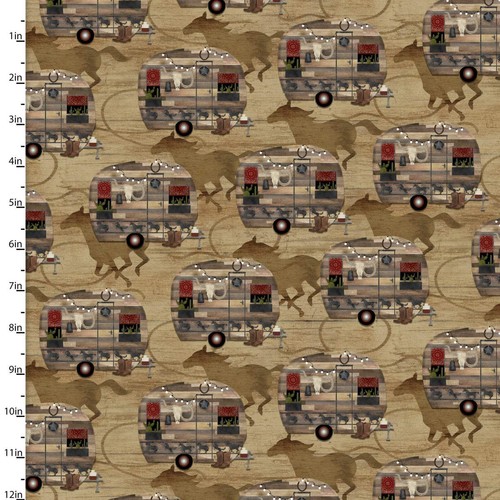 Hold Your Horses Camper Corral Tan Cotton Fabric - 第 1/2 張圖片