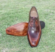 Handmade Men's Leather Oxfords ANTIQUE BROWN FORMAL Dress Stylish Shoes-407