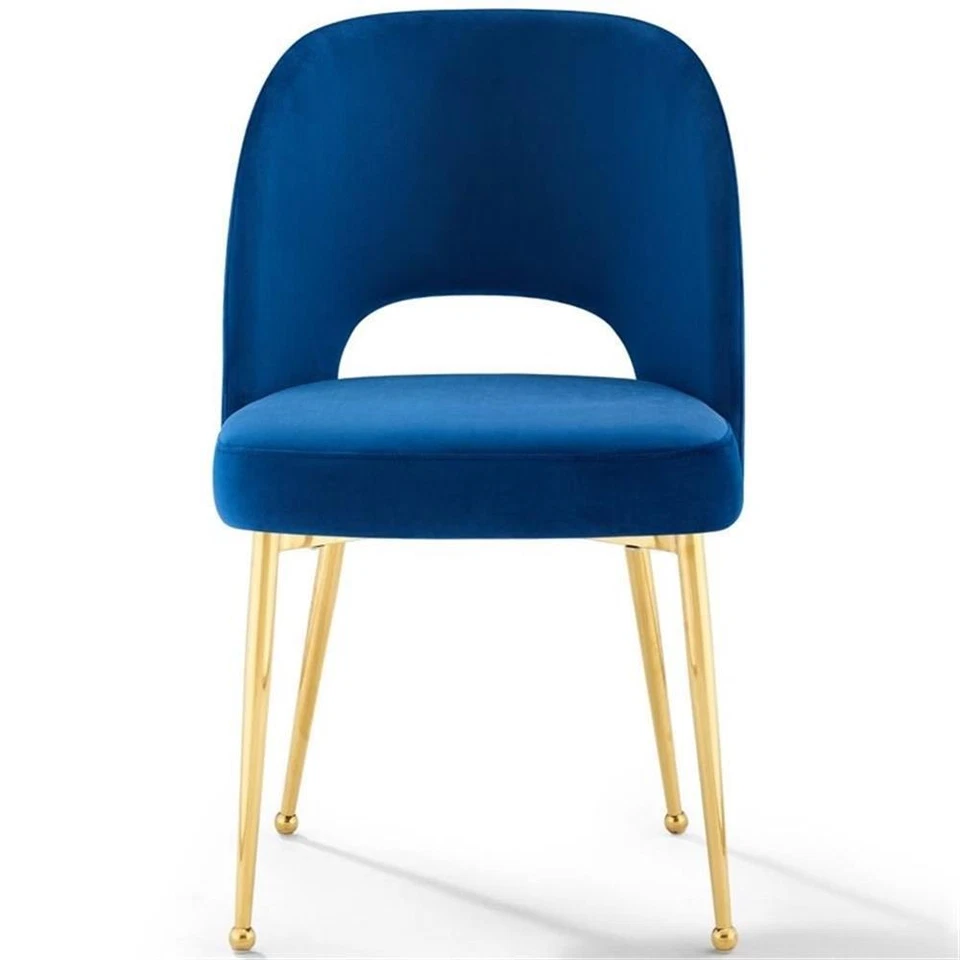 Cadeira lateral Modway Rouse 19,5" veludo e aço inoxidável para sala de jantar azul marinho - Imagem 3 de 4