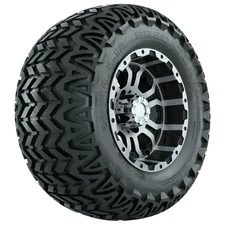 Set of 4 GTW 12" Omega Machined/Black Golf Cart Wheels on 23x10.5-12 A/T Tires