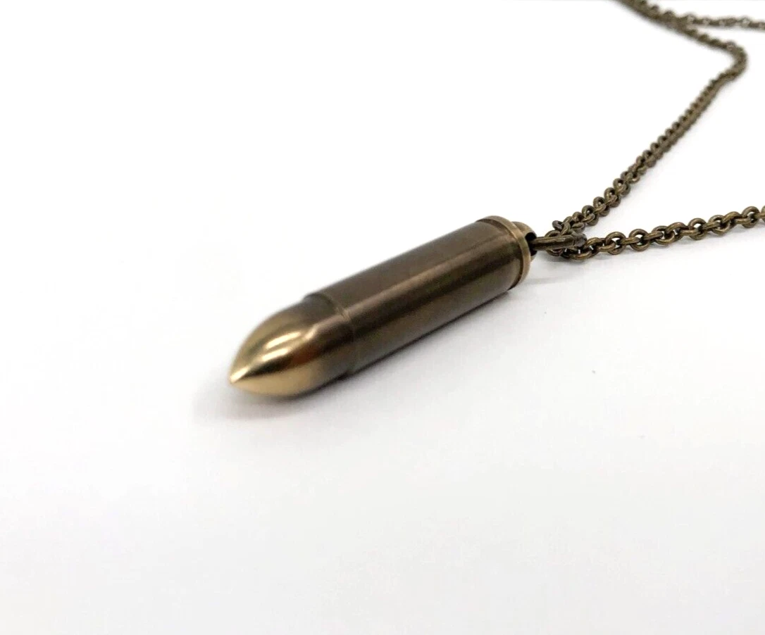 Bullet Capsule Necklace in Brass Antique Finish Vial Cremation Urn Jewelry 2084