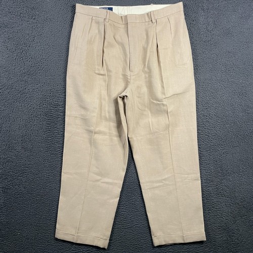 Vtg Polo Ralph Lauren Pants Mens 40x30 Beige Classic Fit Linen Blend Preppy