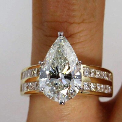 2Ct Lab Created Diamond Pear Solitaire Engagement Ring 14K Yellow Gold ...