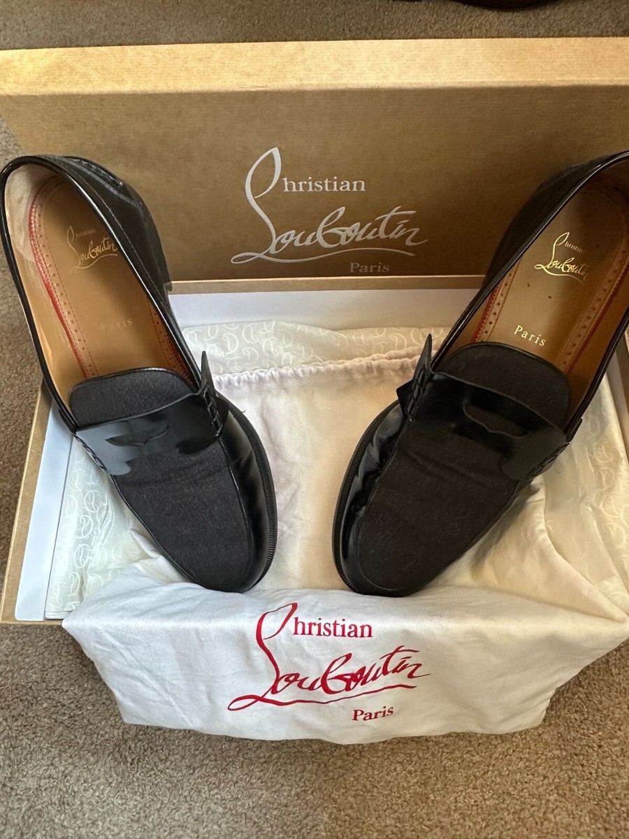 christian louboutin mens black penny loafer shoes size UK