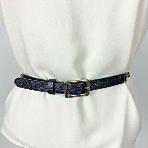 Womens Black Gold Chain Belt Medium Large Rectangular Links Mod Retro Preppy - Picture 5 of 7