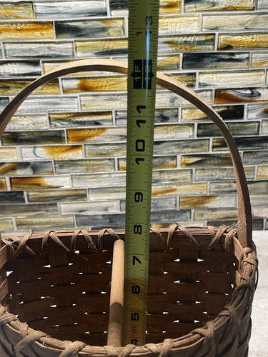 Vintage Primitive Split Oak Divided Wooden Basket Bent Wood Handle - Picture 8 of 9