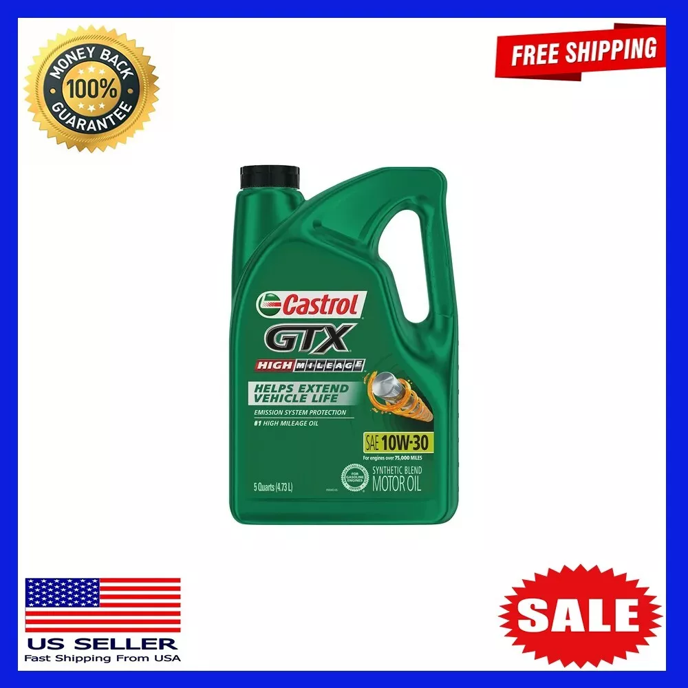 Castrol GTX High Mileage 5W-30 Synthetic Blend Motor Oil, 5 Quarts