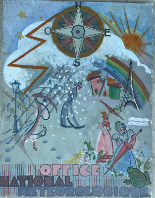 French Watercolor Office National Meteorological Agency 1930 Paris Boissart