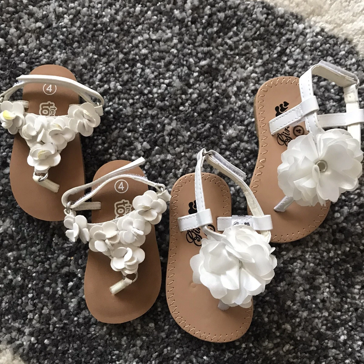 Girls White Flower Sandals 2 Pair Size 4 eBay