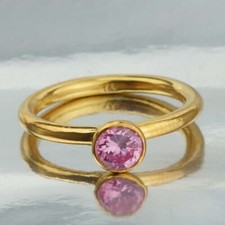 Import Fees Paid Omer Pink Topaz Dainty Stack Ring 925 k Silver Gift For Her