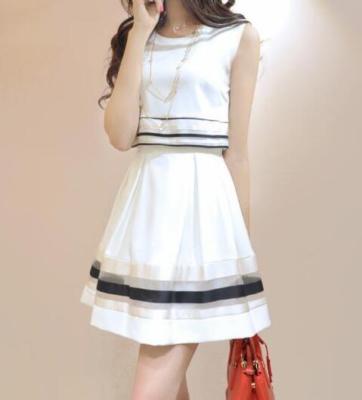 women lady fashion summer chiffon tier dress spring white sleeveless casual  form | eBay