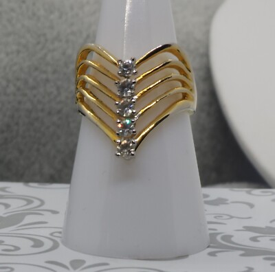 Cocktailring 14 Karat vergoldet Größe 7 Chevron-Stil 5 Strasssteine