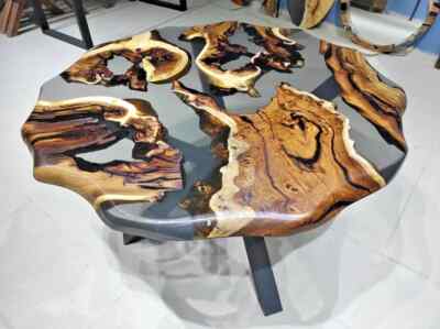 Live Edge Clear Epoxy Round Table, Unique Dining Table, Dining Room Tabletop Set