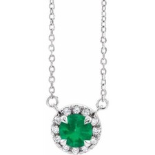 14K White 3 mm Natual Emerald  .03 CTW Natual Diamond 18" Necklace