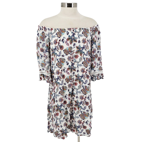 Naif Etuikleid geblümt 3/4 Arm schulterfrei Bauern Sommerkleid Damen Small