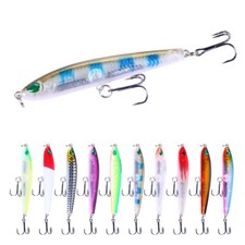 10PCS Sinking Fishing Lures Popper Bait Plastic Minnow Lure Bass Tackle 7.5cm/9g