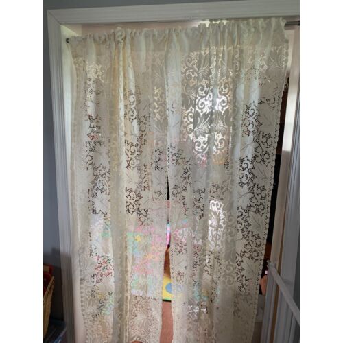 Vintage Floral Lace Curtains - Elegant Ivory Panels for Window