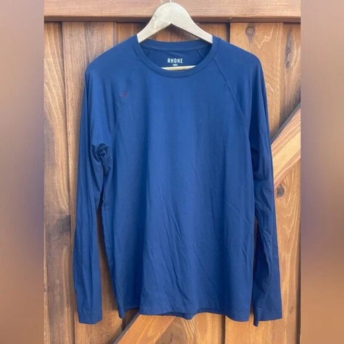 Rhone Herren Reign Langarm Performance T-Shirt Blau Athletic Travel Active L