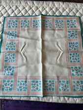 Vintage handcrafted pocket square/handkerchief ivory turquoise red orange 10x10