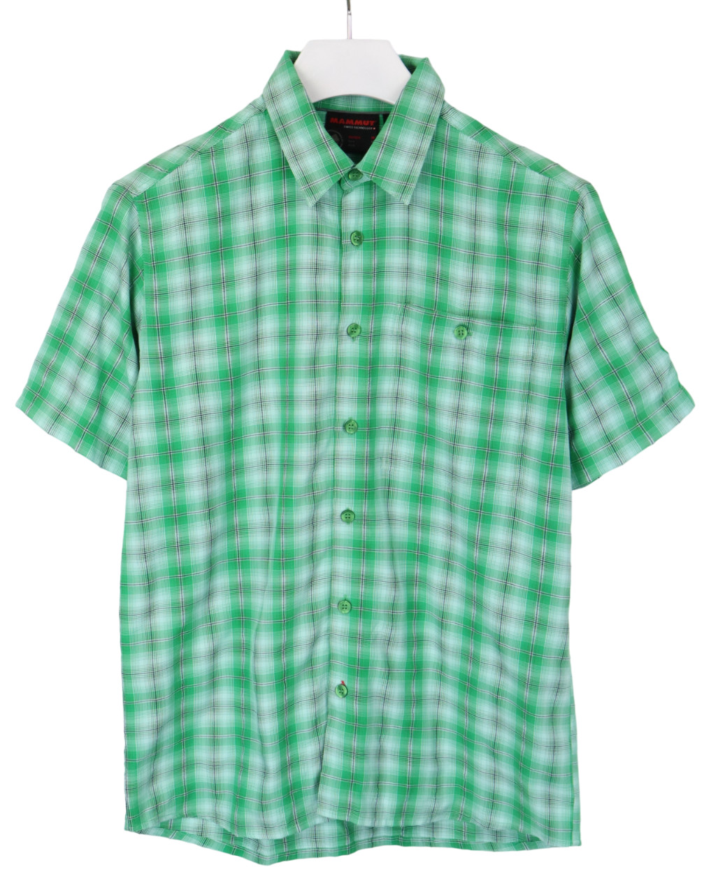 Mammut Camisa Hombre Mediano Manga Corta Difusión Collar Cuadros Verde