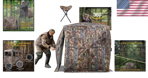360-Degree See-Through Hunting Blind for 2-3 Hunters - Portable Camouflage Tent - Picture 2 of 8