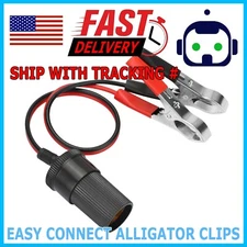 Car Battery Alligator Clamp Clip On Cigarette Lighter Power Adapter Socket 12V